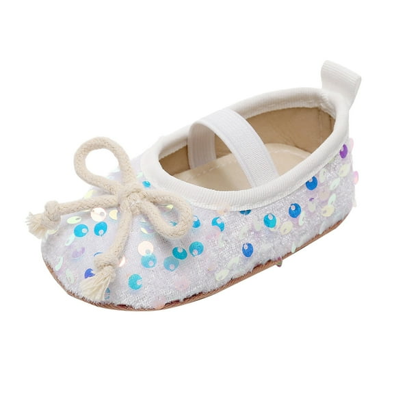 Infant Baby Girls Mary Jane Bow Non-Slip Soft Sole Toddler First Sneaker Glamour Bling Ballerina Wedding Dress Shoes Fashion Footwear (3-6 Months, White)