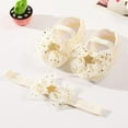 thumbnail image 1 of Infant Baby Girls Mary Jane Shoes Soft Sole Ballet Slippers with Bow Princess Dress Wedding Shoes Newborn Crib Shoes First Walkers Shoes with Headband 0-18M, 1 of 8