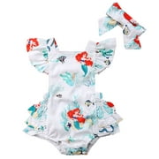 Infant Baby Girls Mermaid Romper Bodysuit Headband Clothes 2Pcs Outfit Set