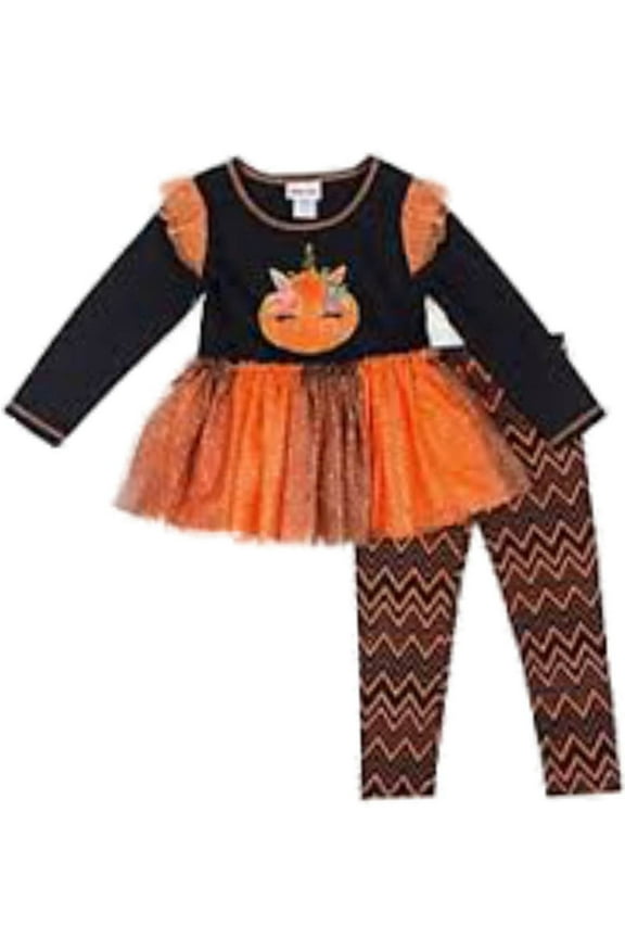 Infant Baby Girls Orange Black Unicorn Pumpkin Sparkle Glitter Tutu 2 Pc Set 12m