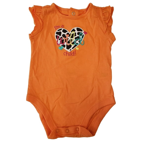 Infant Baby Girls Orange Wild Child Animal Print Heart Cotton Romper Bodysuit 3M