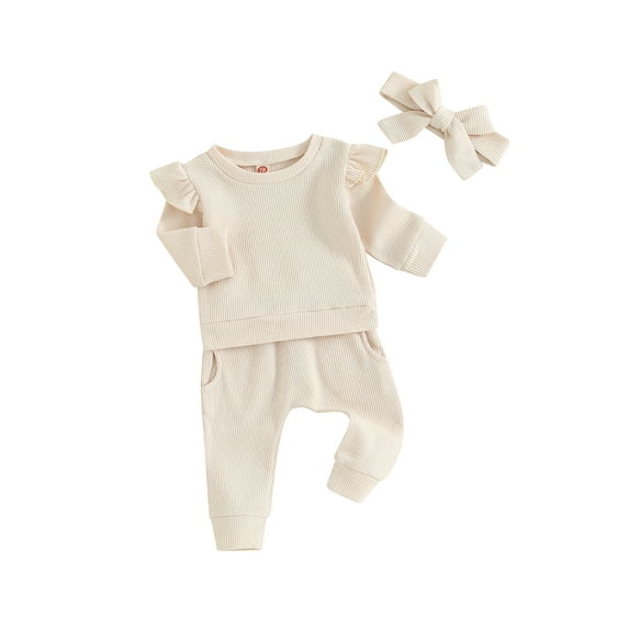 Infant Baby Girls Outfit, Long Sleeve Crew Neck Sweatshirt Sweatpants Headband Outfit