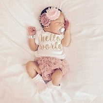 Infant Baby Girls Outfits Clothes Hello World T-shirt Tops+Tutu Dress Skirt 3PCS Sets
