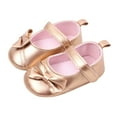 thumbnail image 1 of Infant Baby Girls PU Leather Soft Sole Bowknot Princess Wedding Dress Mary Jane Flats Prewalker Newborn Light Baby Sneaker Shoes (6-12 Months, Gold), 1 of 9