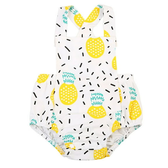 Infant Baby Girls Pineapple Back Crossed Cotton Sunsuit Romper (60/0-3 Months)