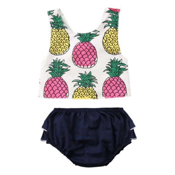 Infant Baby Girls Pineapple Open Back Top with Ruffle Bloomers 2 pcs Outfit (70/3-6 Months)