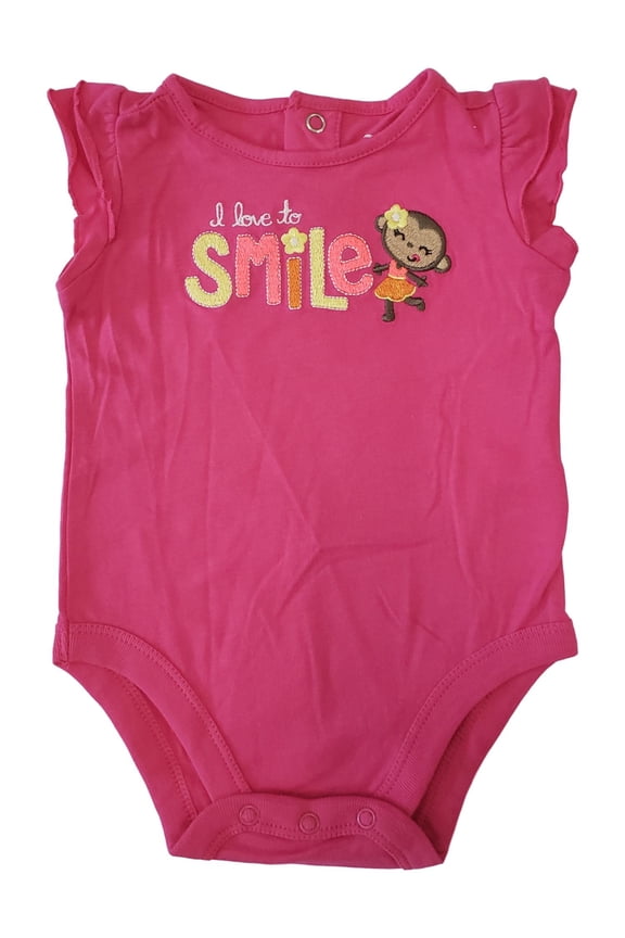 Infant Baby Girls Pink I Love To Smile Monkey Flower Cotton Romper Bodysuit 6M