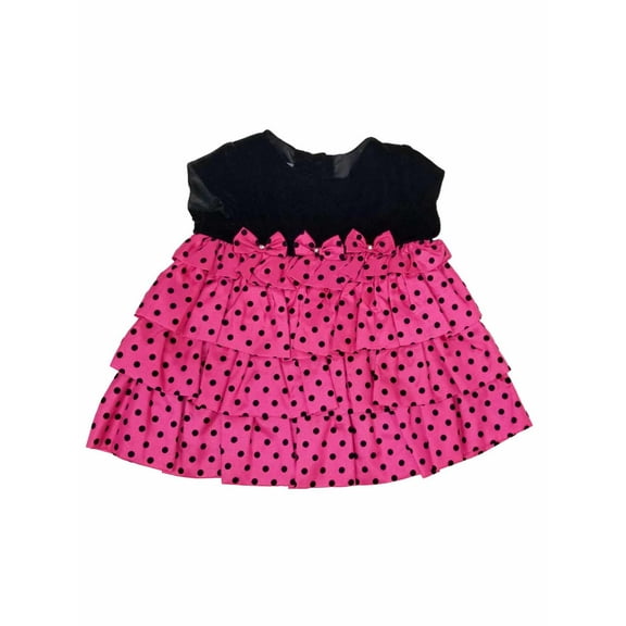 Infant Baby Girls Pink Polka Dot Black Velvet Christmas Holiday Party Dress 9M