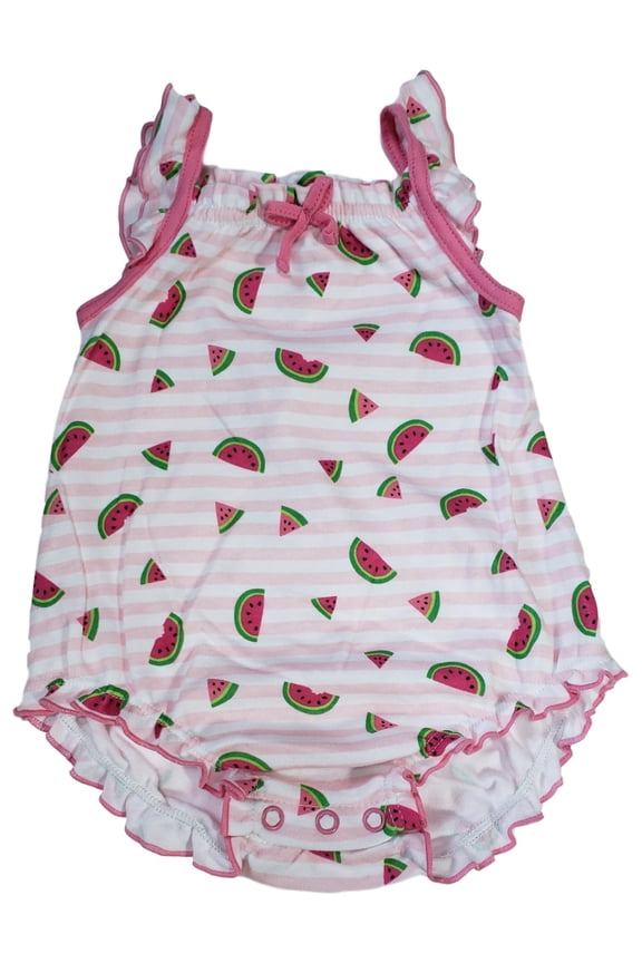 Infant Baby Girls Pink Watermelon Stripe Ruffled Cotton Romper Bodysuit 3 Months