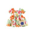 thumbnail image 1 of Infant Baby Girls Princess Dress Flower Print Square Neck Short Sleeve Summer Sweet Cute Dress with Straw Weave Bag, 1 of 9