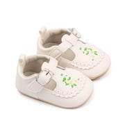 LOLIUICCA Infant Baby Girls Princess Shoes with Flower Embroidery, Soft PU Leather Non-slip First Walker Shoes Toddler Flat Walking Shoes