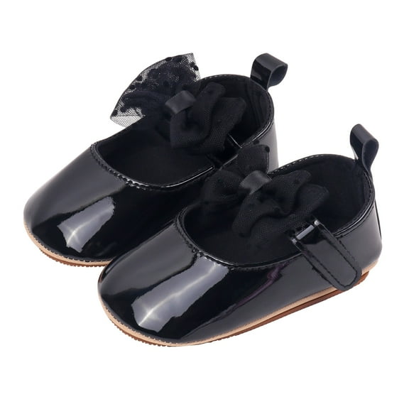 Infant Baby Girls Princess Wedding Dress Mary Jane Flats Toddler Soft Sole First Walker Sparkly Lightweight School Uniform Shoes (3-6 Months, Black)