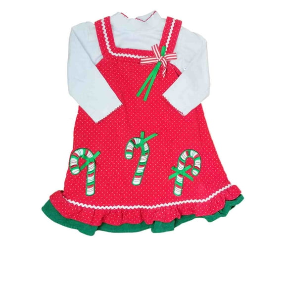 Infant Baby Girls Red Jumper Candycane Christmas Holiday Party Dress 24M