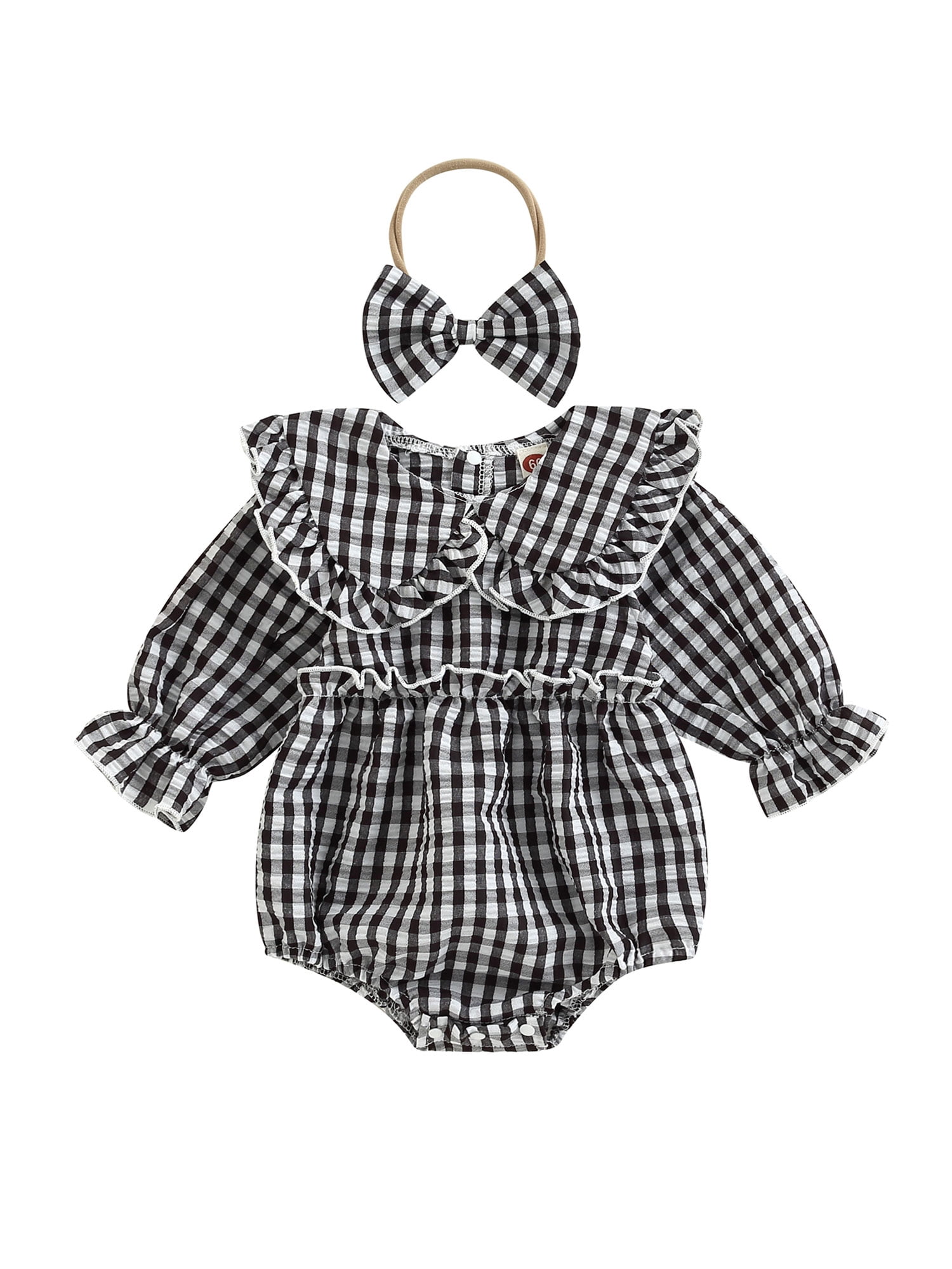 Baby Girl Heart-Print Romper With Headband - Long Sleeve One-Piece Outfit
