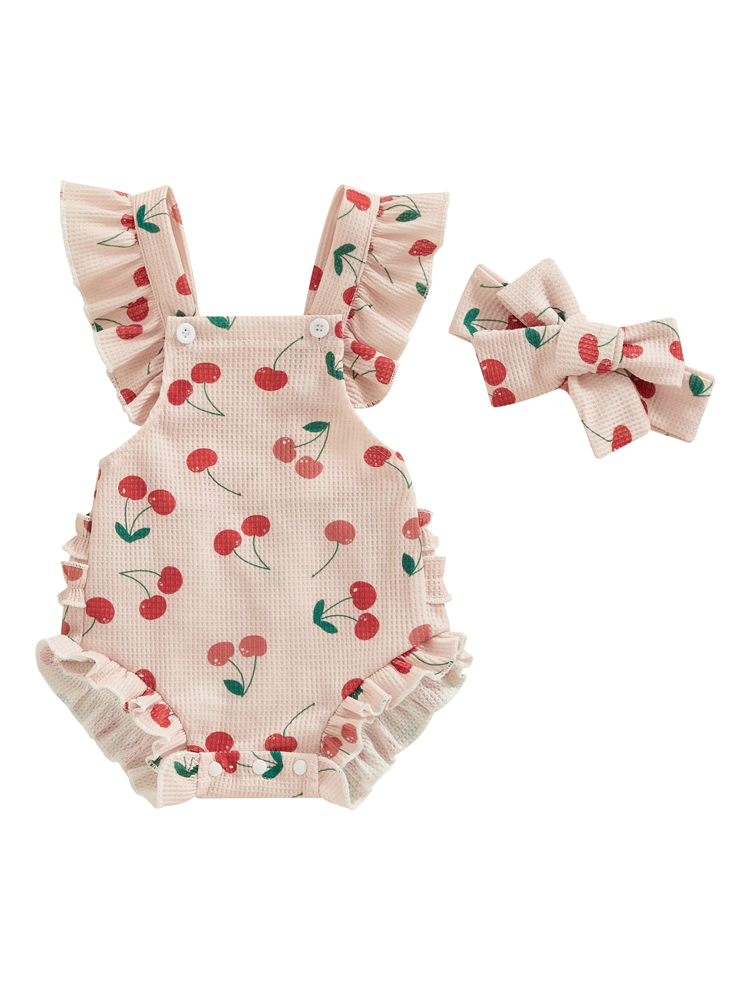 Infant Baby Girls Romper and Headband Set Newborn Strawberry/Flower