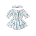 thumbnail image 1 of Infant Baby Girls Rompers Dress Rabbit Print Short Sleeve Boat Neck Ruched Skirt Hem Infant Bodysuits Easter Clothes with Headband, 1 of 9