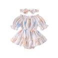 thumbnail image 1 of Infant Baby Girls Rompers Dress Rabbit Print Short Sleeve Boat Neck Ruched Skirt Hem Infant Bodysuits Easter Clothes with Headband, 1 of 8