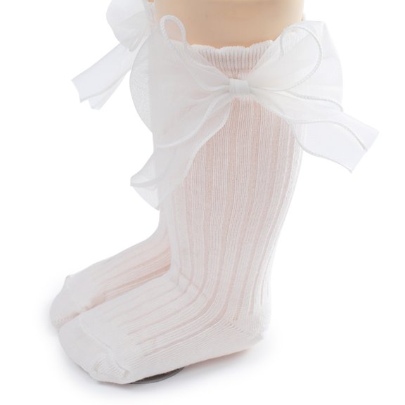Infant Baby Girls Ruffle Socks Eyelet Frilly Lace Princess Dress Ankle Socks with Bow
