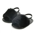 thumbnail image 1 of Infant Baby Girls Sandals Faux Fur Slides with Elastic Back Strap Flats Slippers Princess Dress First Walker Moccasins Shoes,Black,12-18 Months, 1 of 5