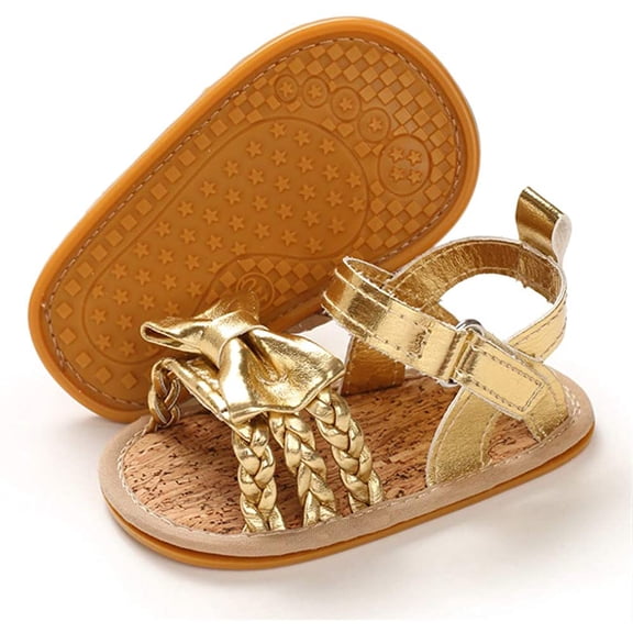 Infant Baby Girls Sandals Summer Crib PU Leather Bowknot Soft Anti-Slip Rubber Sole Toddler First Walkers Shoes
