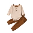 thumbnail image 1 of Infant Baby Girls Sets Solid Knitted Romper Tops+Pants Sets Infant Boys Outfits For 6-9 Months, 1 of 1