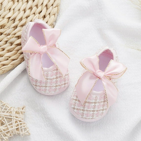 Infant Baby Girls Shoes Cotton Canvas Soft Sole Fashion Bow Toddler Slip On Newborn Crib Moccasins Casual Sneaker Girls Flat Lazy Loafers First Walkers Shoes for 0-18 Months