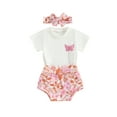thumbnail image 1 of Infant Baby Girls Shorts Set, Short Sleeve Butterfly Print T-shirt Flower Print Shorts Headband Outfit, 1 of 8
