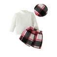thumbnail image 1 of Infant Baby Girls Skirt Outfits Solid Color Ribbed Tops and Plaid Mini Skirt Hat Set, 1 of 8