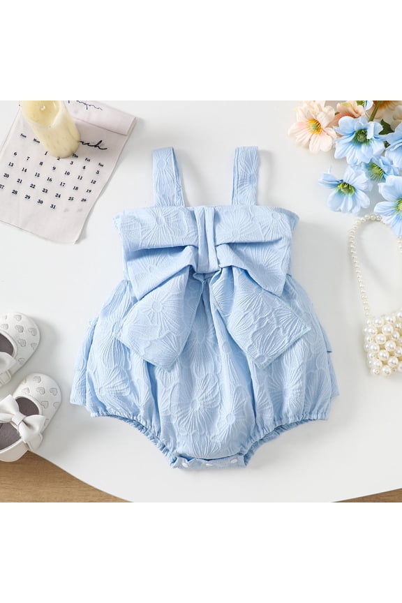 Infant Baby Girls Sleeveless Bowknot Embroidered Romper Bodysuit Jumpsuit Creeper Clothes Pack 3-24M