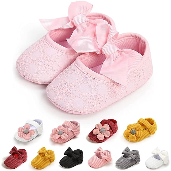 Infant Baby Girls Soft Sole Bowknot Princess Wedding Dress Mary Jane Flats Prewalker Newborn Light Baby Sneaker Shoes 0-18 Months