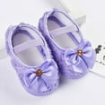 thumbnail image 1 of Infant Baby Girls Soft Sole Bowknot Princess Wedding Dress Mary Jane Flats Prewalker Newborn Light Baby Sneaker Shoes,Purple,6-12 Months, 1 of 2