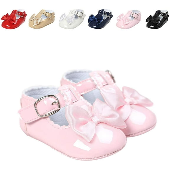 Infant Baby Girls Soft Sole Bowknot Princess Wedding Dress Mary Jane Flats Prewalker Newborn Light Baby Sneaker Shoes