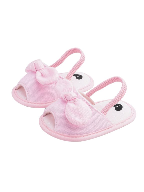 Infant Baby Girls Summer Bow Knot Sandals with Flower Soft Sole Newborn Toddler First Walker Crib Dress Non Slip Flats Beach Shoes (3-6 Months, Pink)