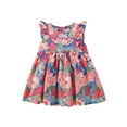 thumbnail image 1 of Infant Baby Girls Summer Dress, Fly Sleeve Round Neck Oil Painting Floral Princess Dress, 1 of 9
