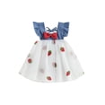 thumbnail image 1 of Infant Baby Girls Summer Dress, Fly Sleeve Square Neck Strawberry Embroidery Tulle Dress, 1 of 7