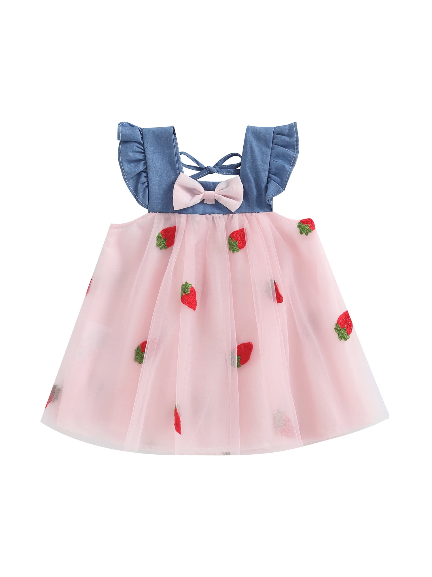 Infant Baby Girls Summer Dress, Fly Sleeve Square Neck Strawberry — free download