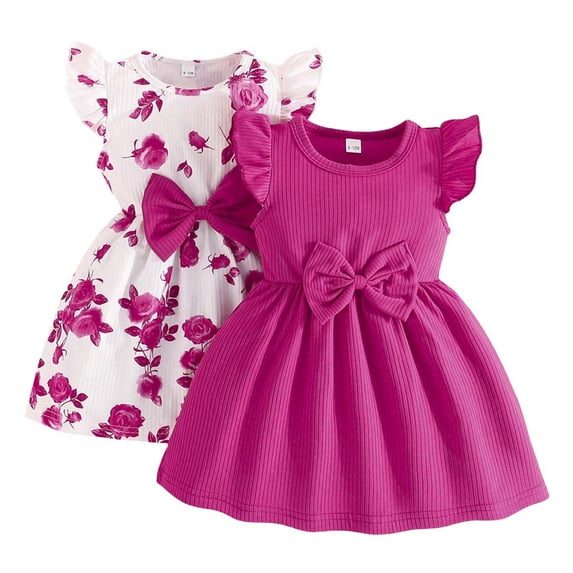 Infant Baby Girls Summer Dresses Casual Sleeveless Bow Knot Ruffled Hem Two Piece Set For Kids Size 6-9 Months