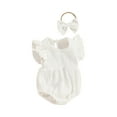 thumbnail image 1 of Infant Baby Girls Summer Jumpsuit Solid Color Elastic Romper and Bow Headband Set, 1 of 8
