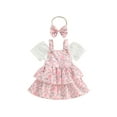 thumbnail image 1 of Infant Baby Girls Summer Outfit Off-Shoulder Rompers and Floral Ruffle Dress Headband Set, 1 of 9