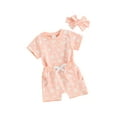 thumbnail image 1 of Infant Baby Girls Summer Outfits Floral Print Short Sleeve T-Shirt and Shorts Headband Set, 1 of 1