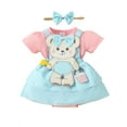 thumbnail image 1 of Infant Baby Girls Summer Romper Dress Short Sleeve Crewneck Bear Embroidery Romper with Headband, 1 of 9