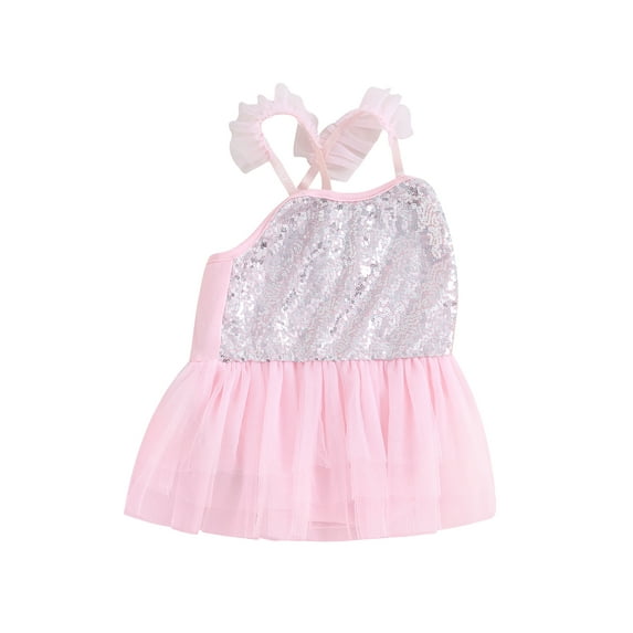 Infant Baby Girls Summer Romper Dress, Sleeveless Shiny Sequins Tulle Patchwork Bodysuit