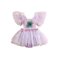 thumbnail image 1 of Infant Baby Girls Summer Romper Dress, Sweet Fly Sleeve Flower Tie-up Tulle Bodysuit, 1 of 9