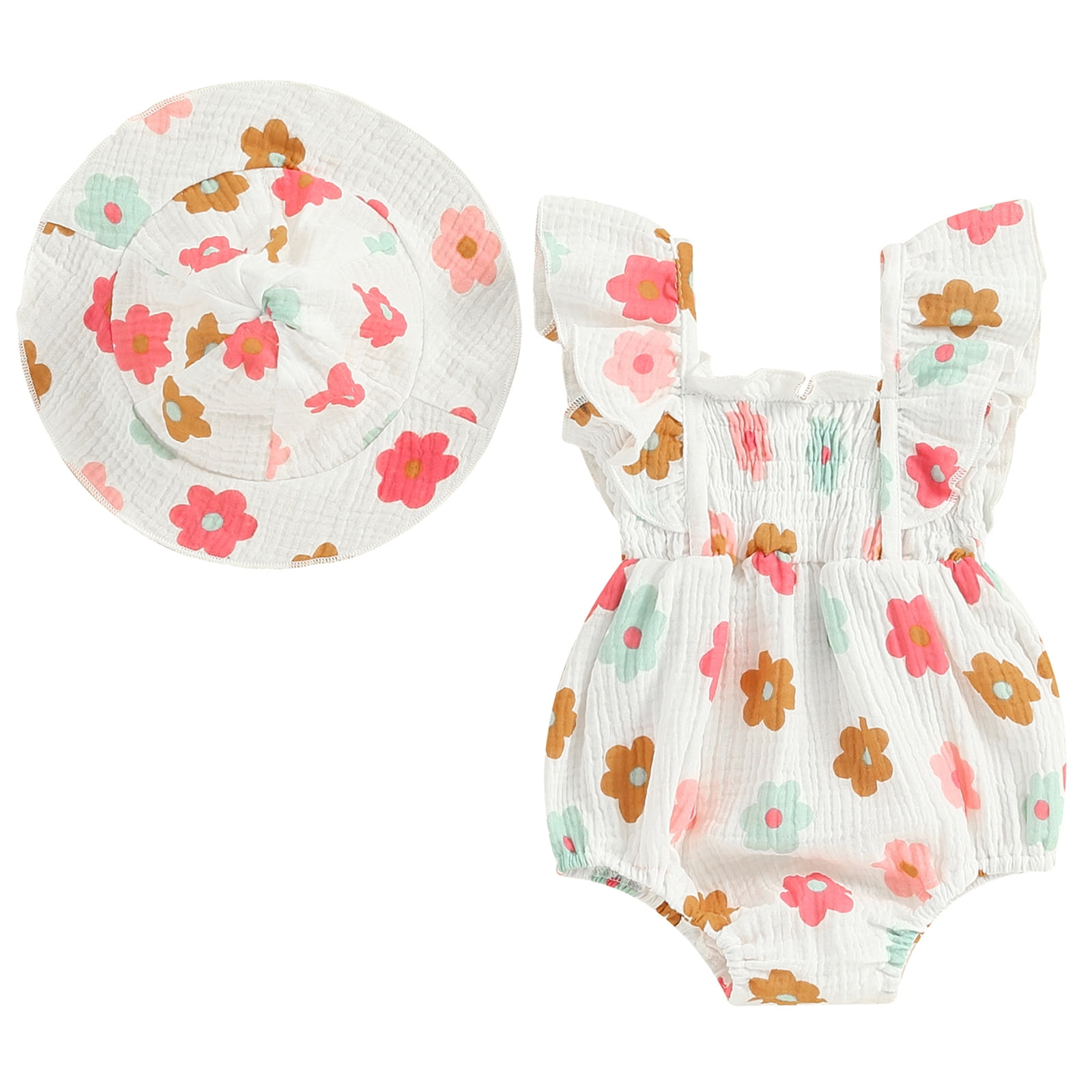 Summer Arrival Baby Girls Sleeveless Floral or Solid Color Strap Rompers