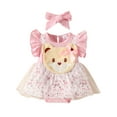 thumbnail image 1 of Infant Baby Girls Summer Rompers Dress Floral Print Bear Patch Fly Sleeve Mesh Tulle Skirt Hem Bodysuits with Headband, 1 of 9