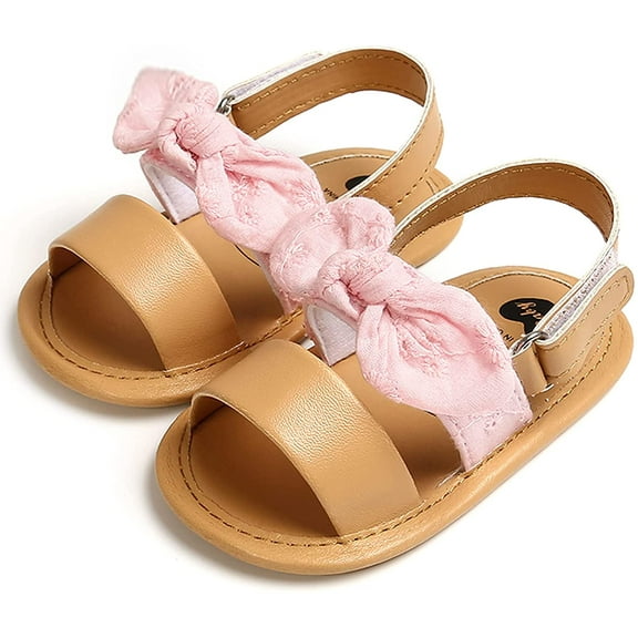 Infant Baby Girls Summer Sandals Indoor Slippers Open Toe Lace Princess Dress Wedding Flats Shoes Newborn Toddler Soft Non-slip Sole First Walker Crib Shoes 0-18 months