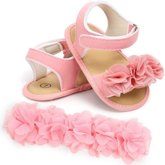 Infant Baby Girls Summer Sandals Indoor Slippers Open Toe Lace Princess Dress Wedding Flats Shoes Newborn Toddler Soft Non-slip Sole First Walker Crib Shoes 0-18 months
