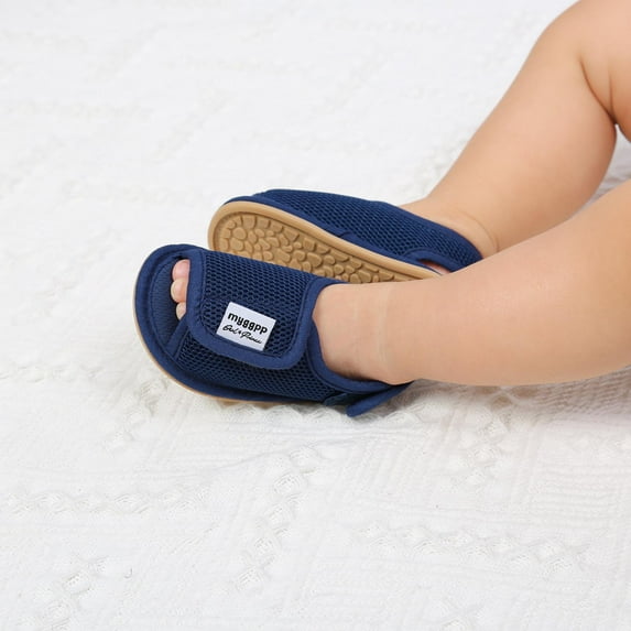 Infant Baby Girls Summer Sandals with Flower Bowknot Soft Sole Newborn First Walker Crib Dress Shoes Dark Blue 0-6 Months