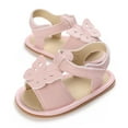 thumbnail image 1 of Infant Baby Girls Summer Sandals with Flower Bowknot Soft Sole Newborn First Walker Crib Dress Shoes Pink 6-9 Months, 1 of 7