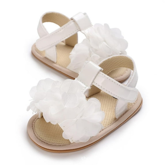 Infant Baby Girls Summer Sandals with Flower Bowknot Soft Sole Newborn First Walker Crib Dress Shoes White 0-6 Months